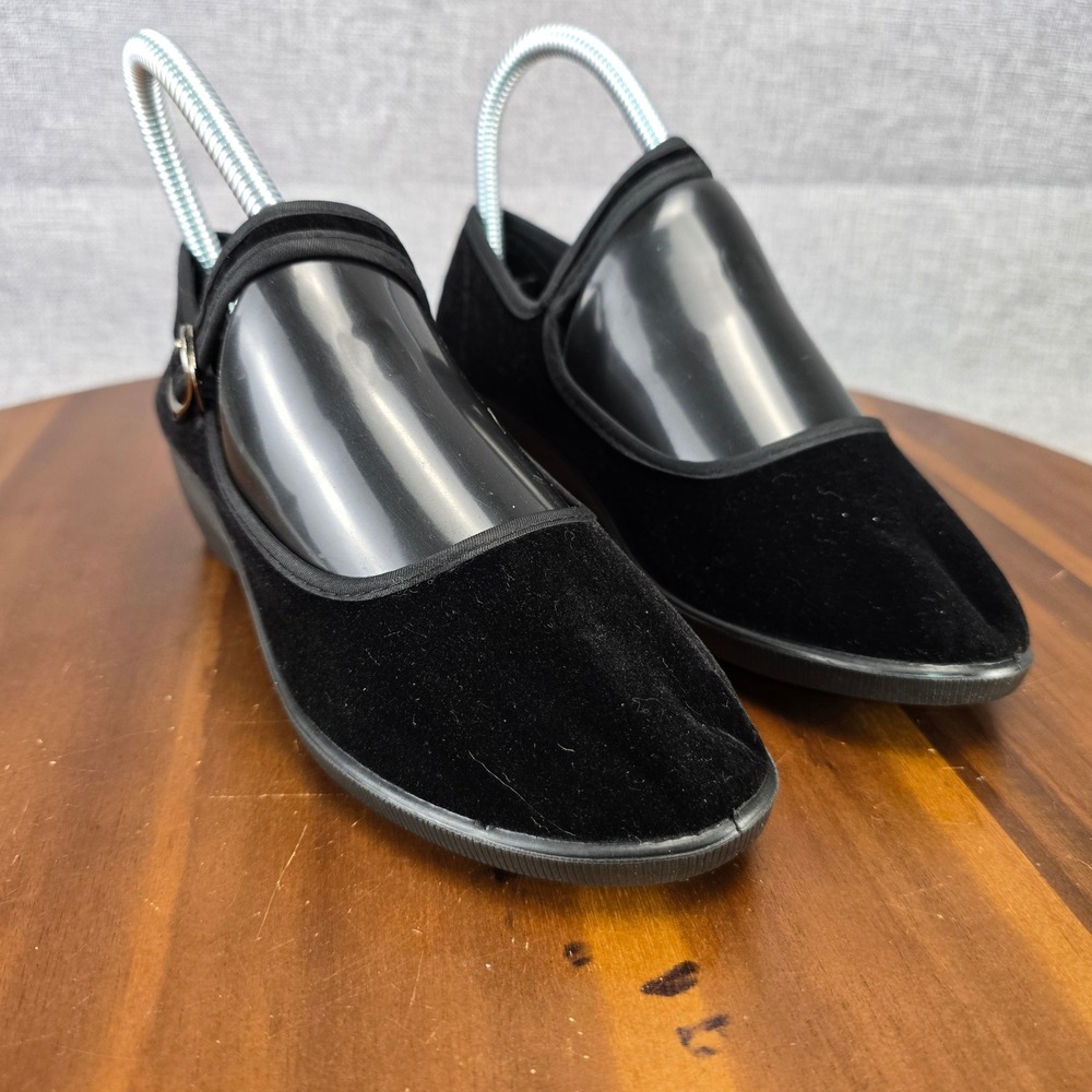 Shanghai Double Coin Black Velvet Mary Jane Martial Arts Wedge Shoes Size 220, 5 - Picture 2 of 16